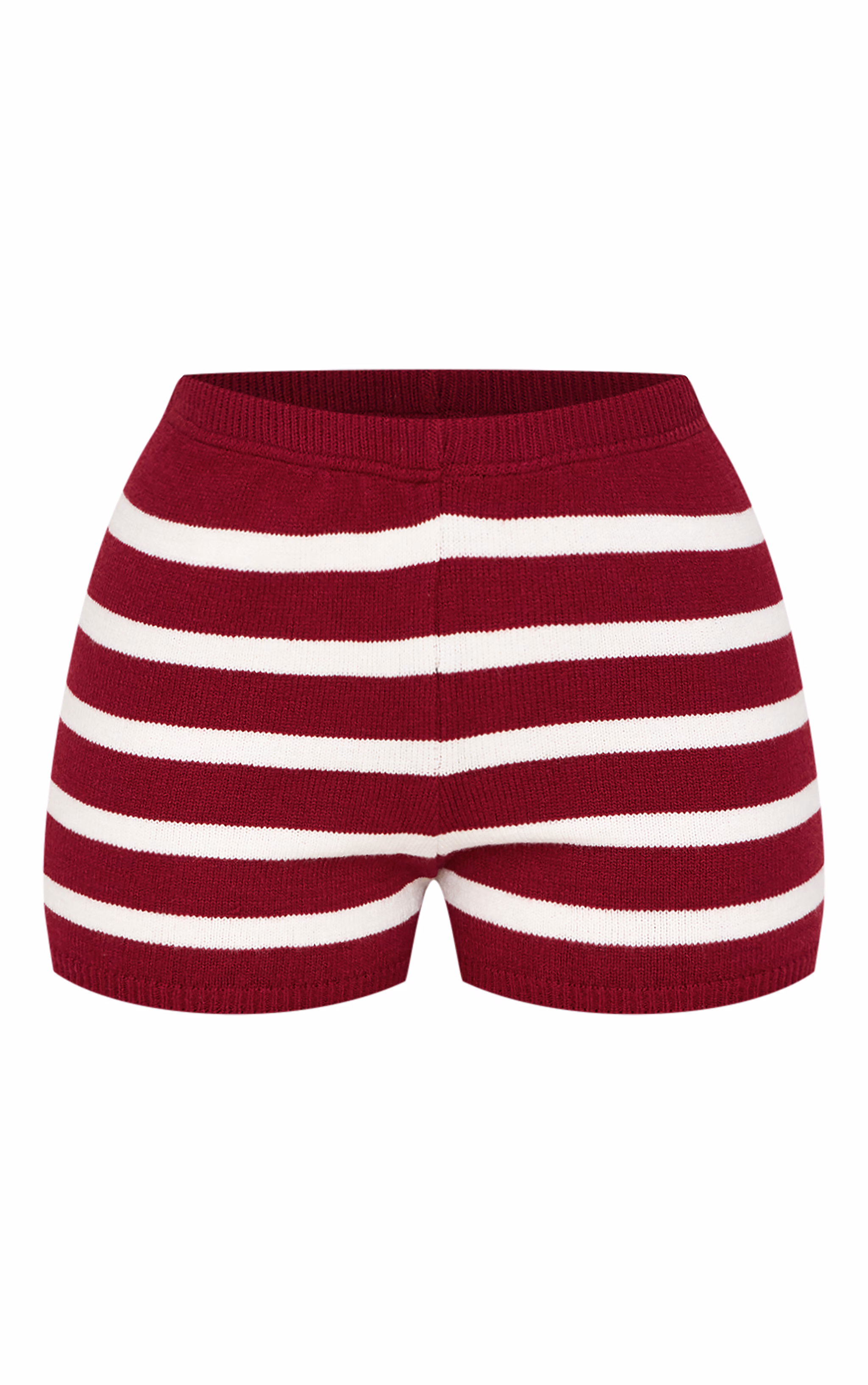 Petite Burgundy Knitted Stripe Hot Pants