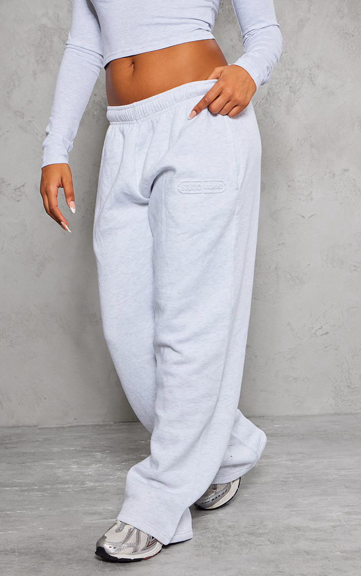 Grey Marl Embossed Studio Archives Wide Leg Sweatpants