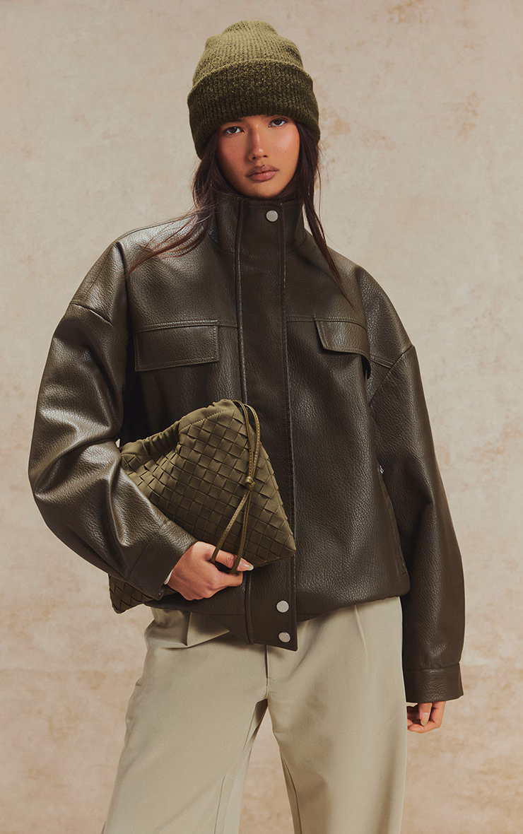 Olive Brushed Knit Fold Over Beanie