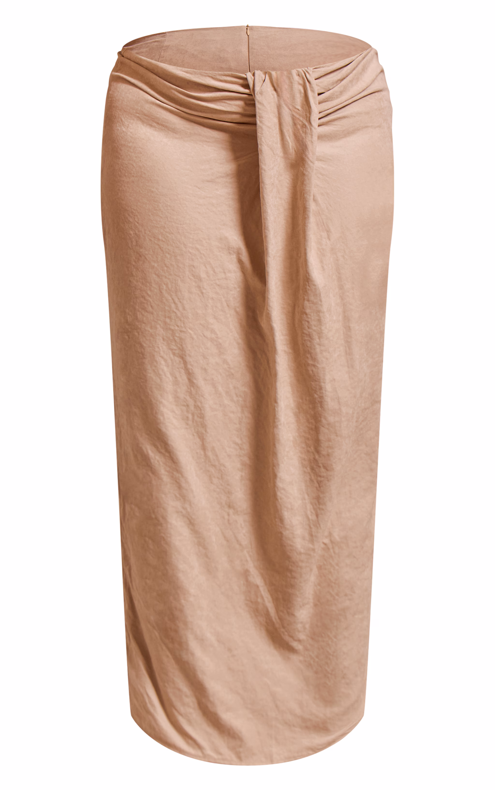 Plus Beige Peachskin Drape Front Maxi Skirt