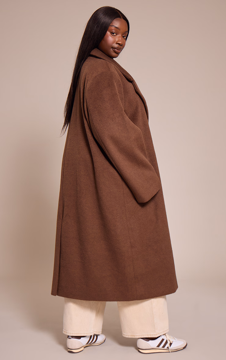 Plus Chocolate Brushed Wool Maxi Coat