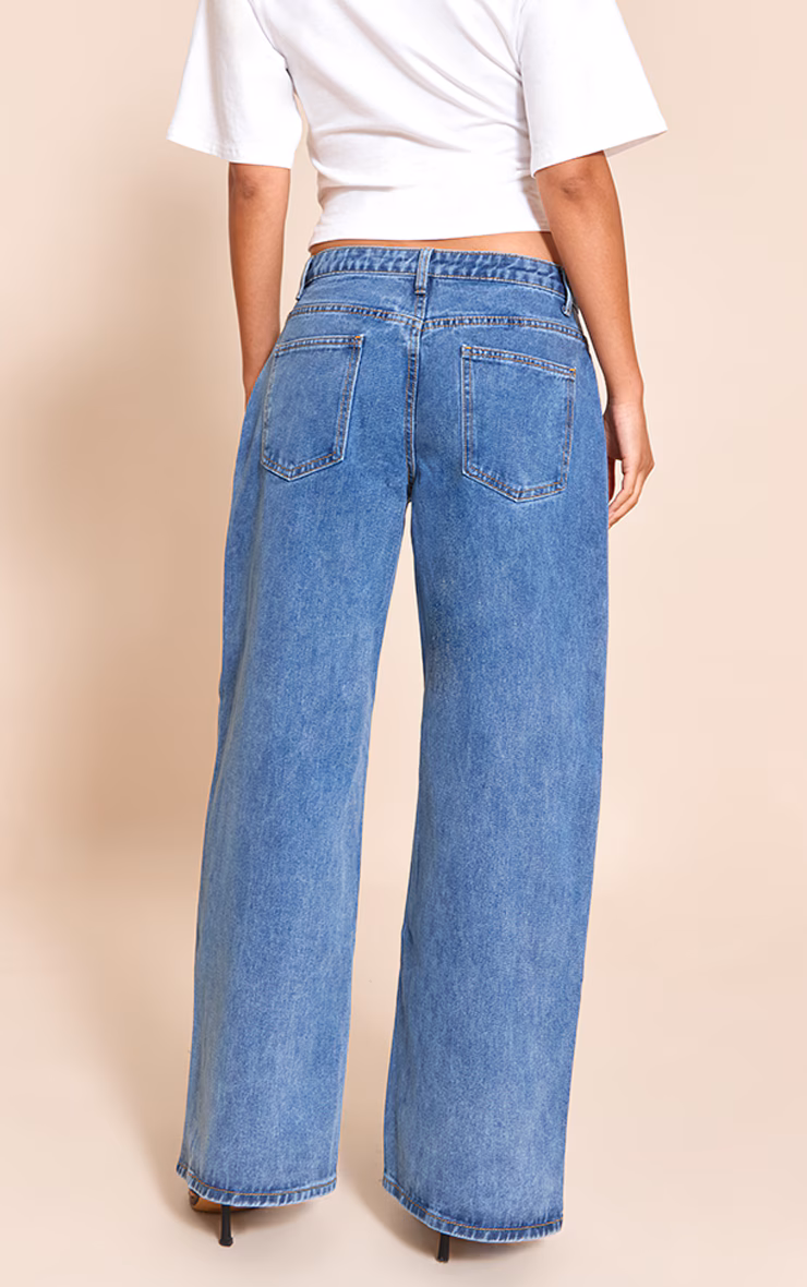 Mid Blue Low Rise Wide Leg Jeans