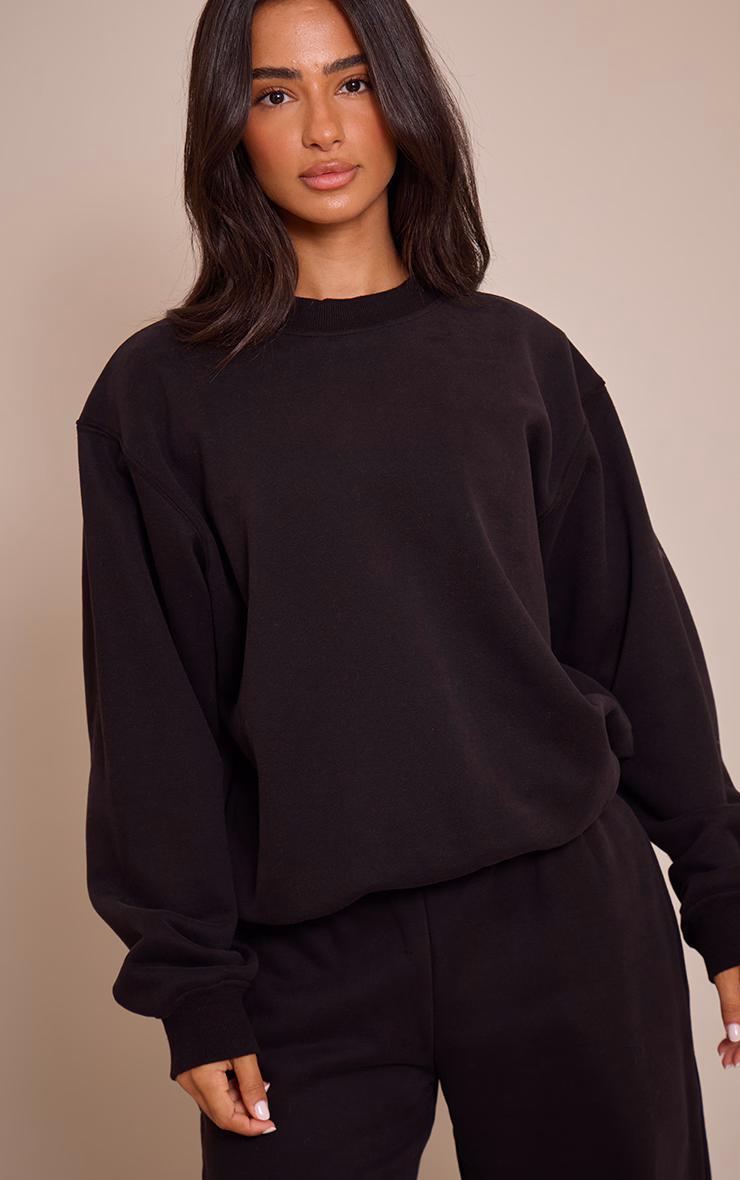 Petite Black Oversized Crew Sweatshirt