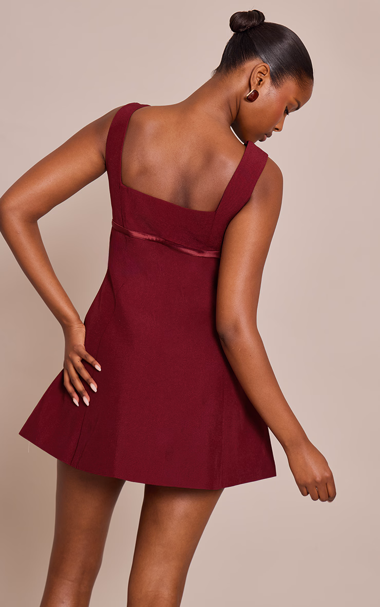 Premium Burgundy Woven Belt Detail Shift Dress