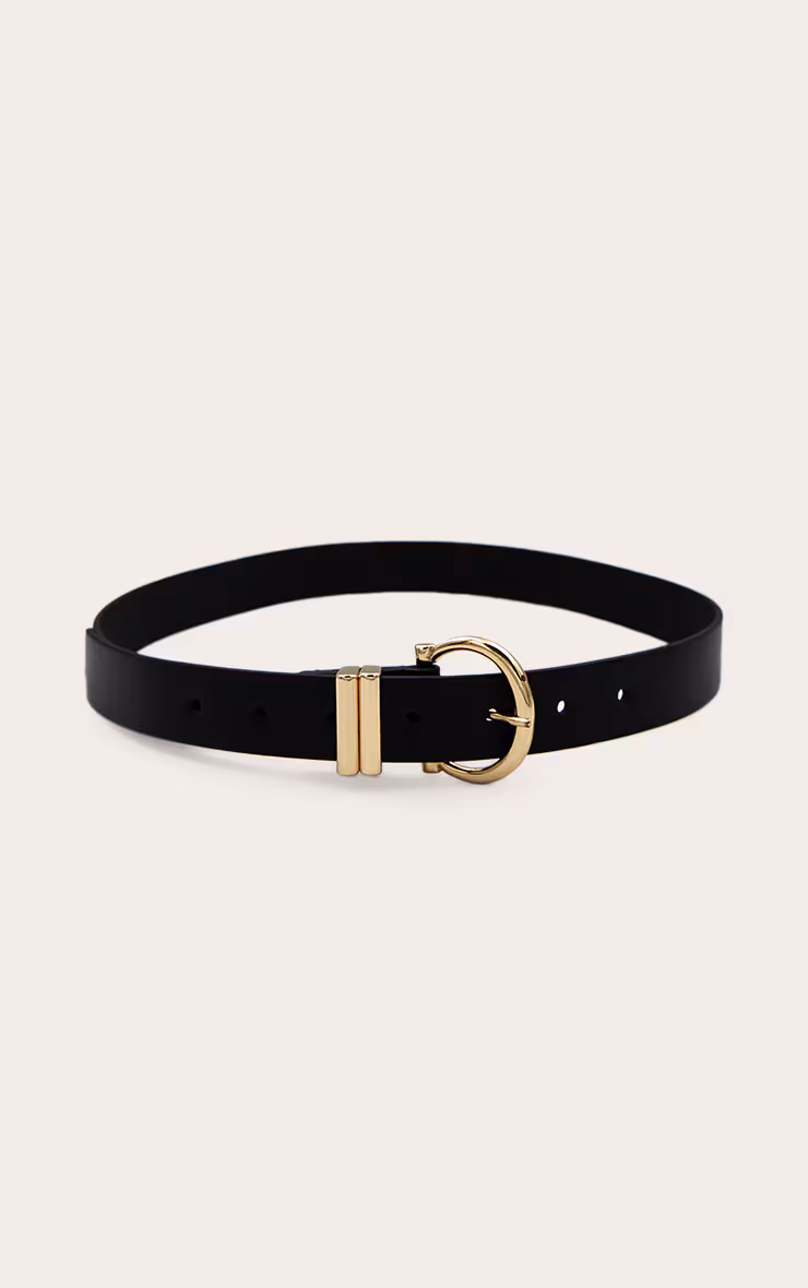 Black PU Gold Horseshoe Buckle Belt