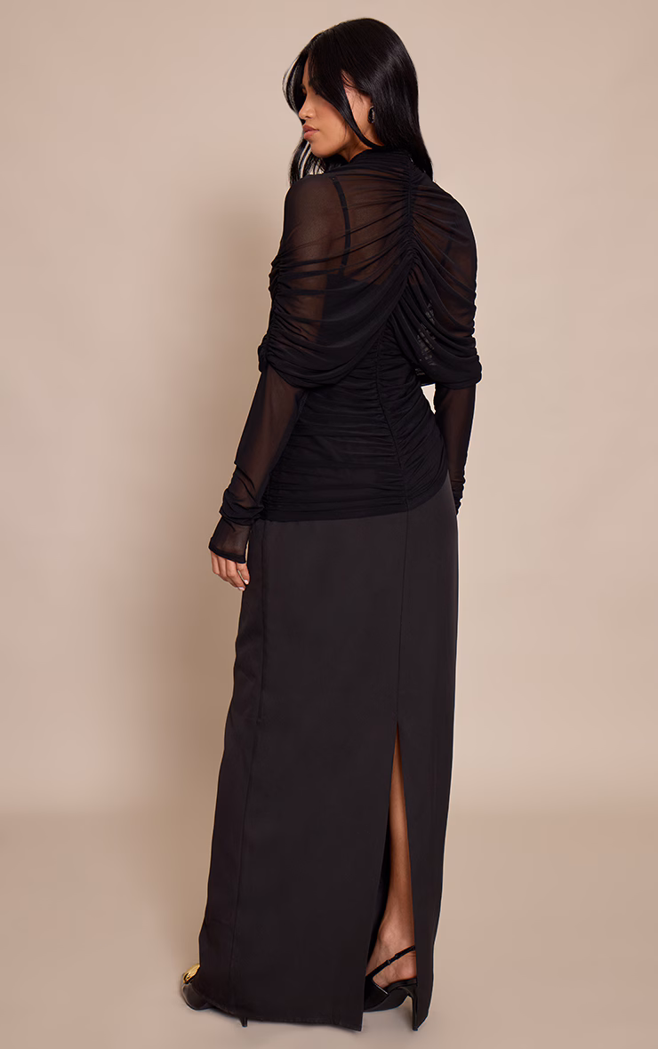 Black Cape Detail Long Sleeve Maxi Dress