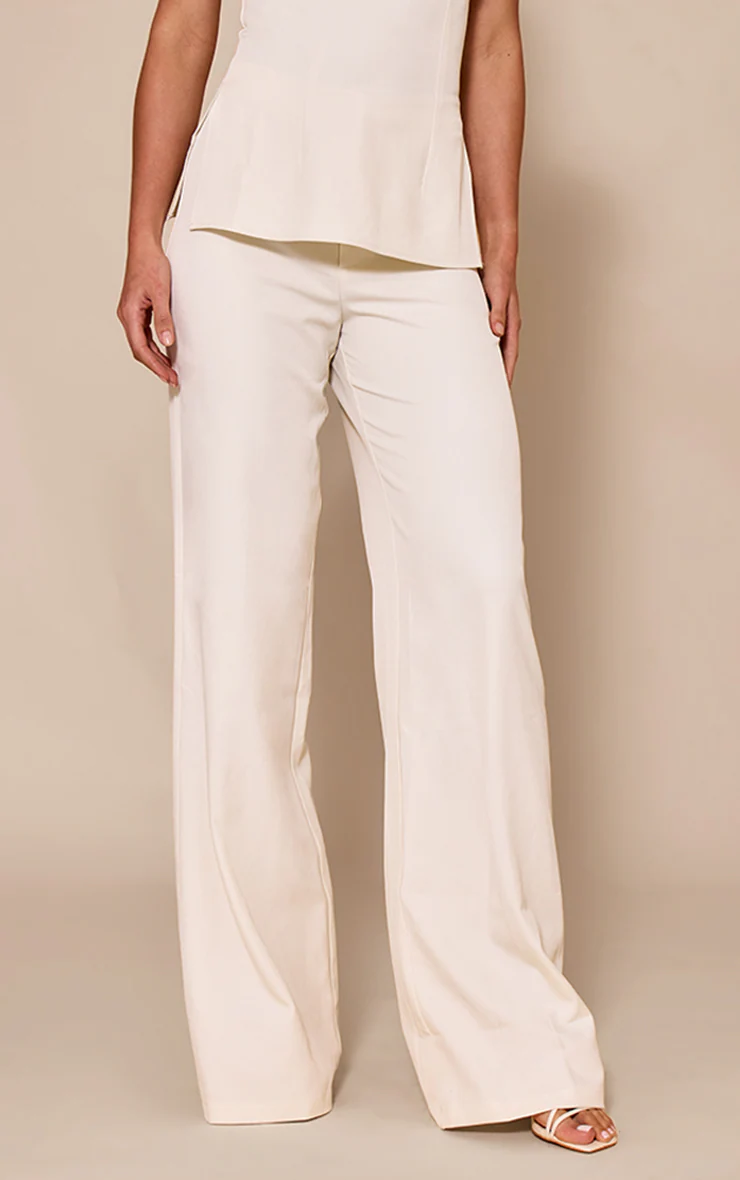 Tall Almond Mid Rise Tailored Wide Leg Pants