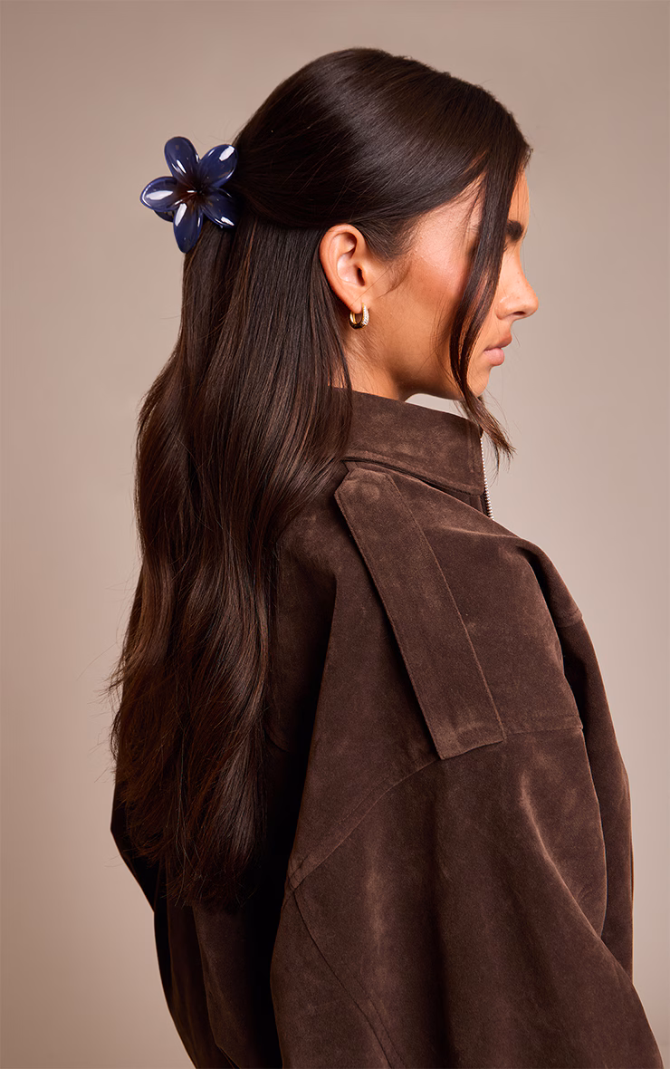 Navy Hibiscus Flower Hair Clip