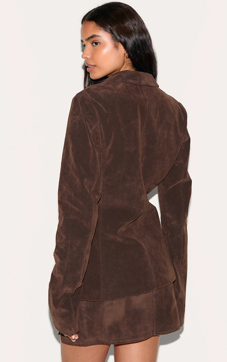Tall Deep Chocolate Faux Suede Cinched Blazer