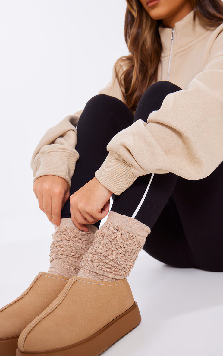 Oatmeal Marl Chunky Knitted Slouchy Socks