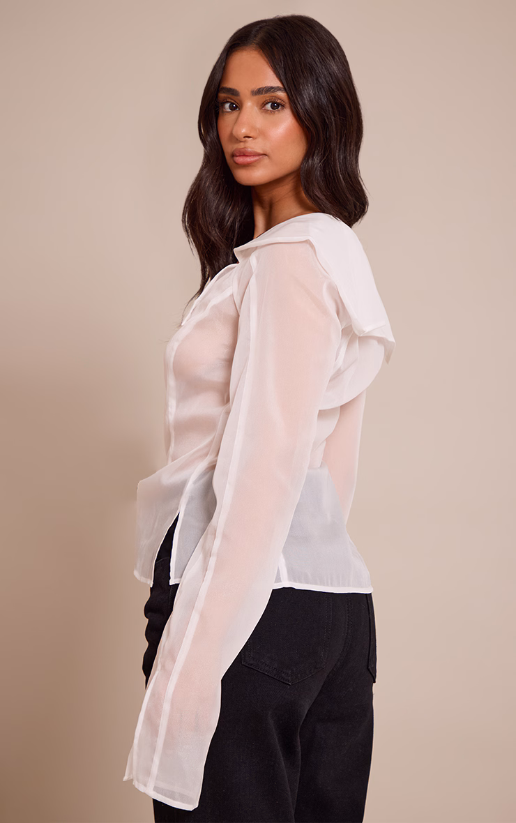Petite White Button Detail Sheer Long Sleeve Top