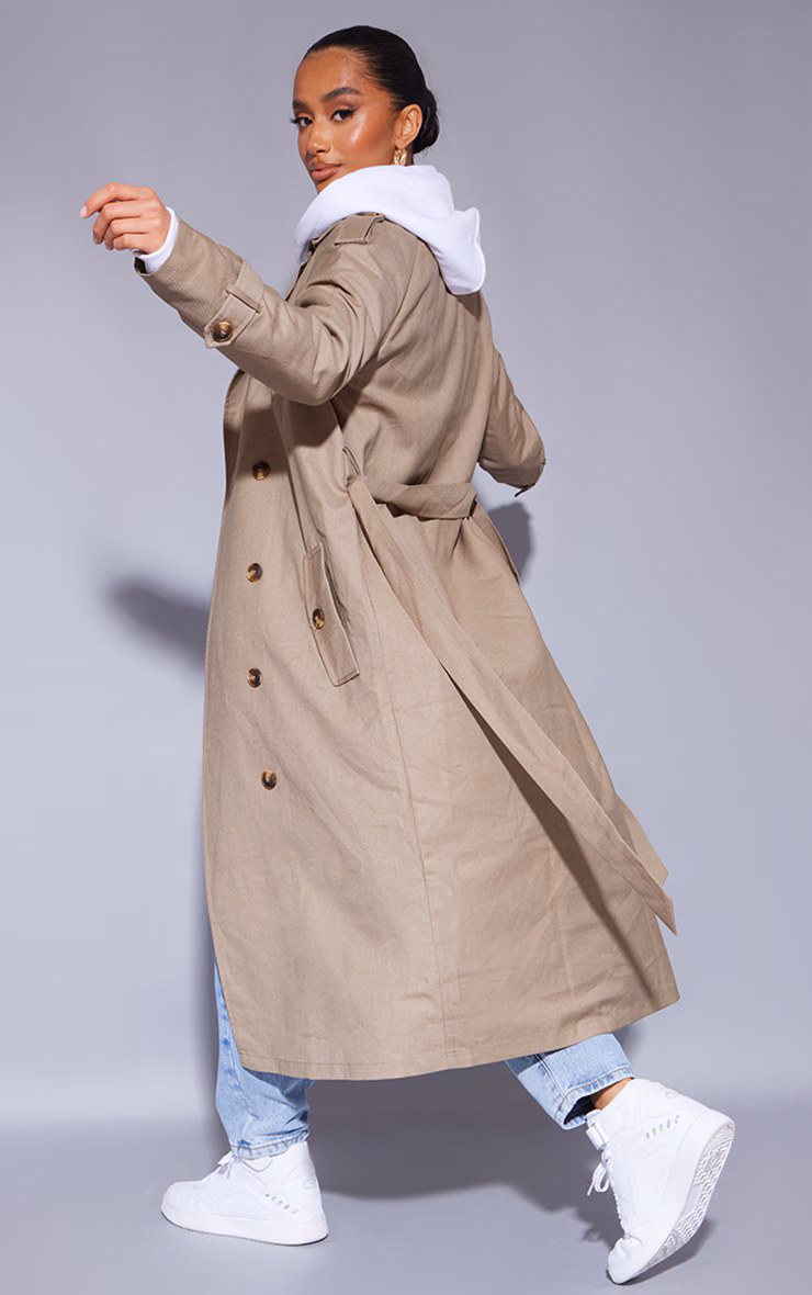 Petite Stone Woven Oversized Trench Coat
