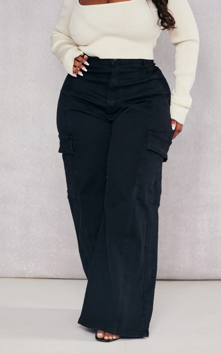 Plus Black Cargo Wide Leg Jeans
