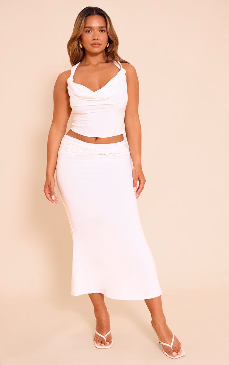 Shape White Slinky Drape Detail Midi Skirt