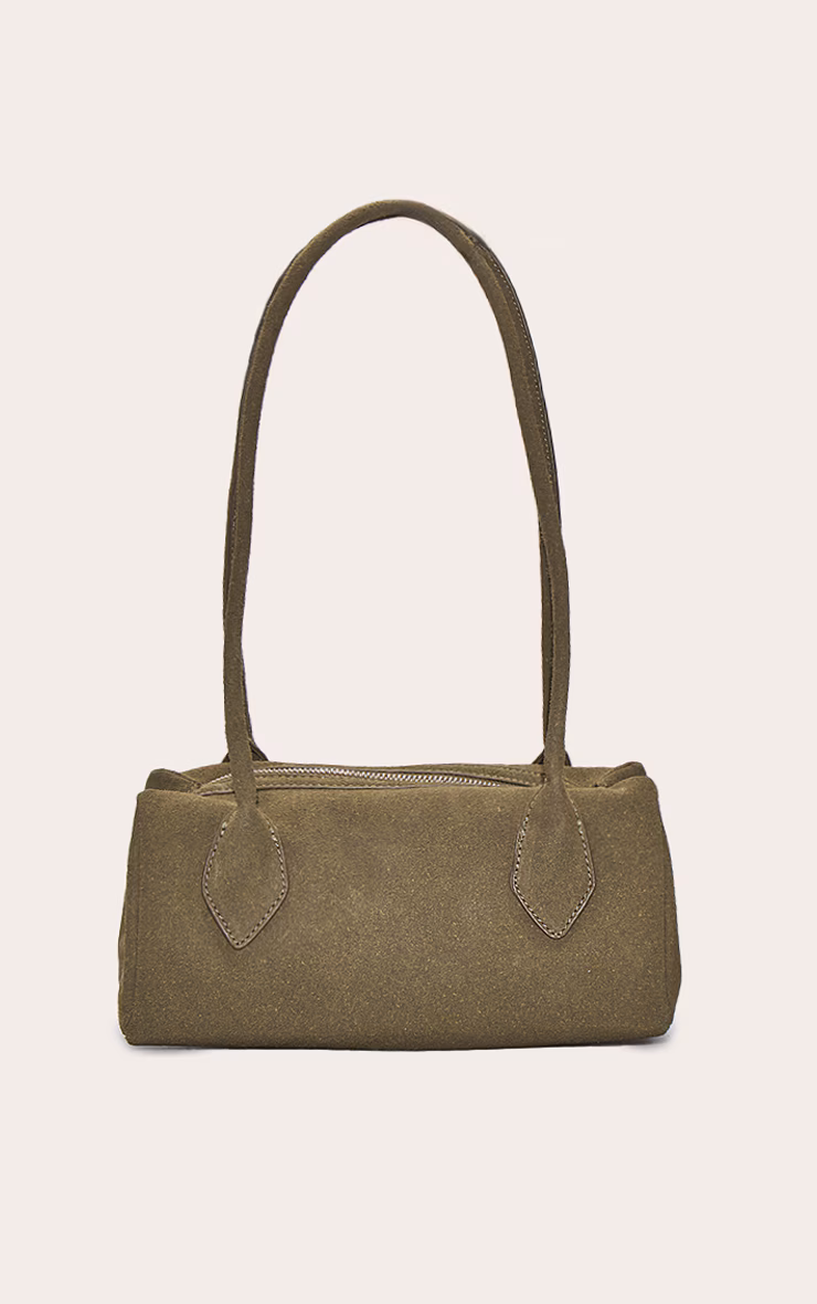 Olive Faux Suede Bowler Shoulder Bag