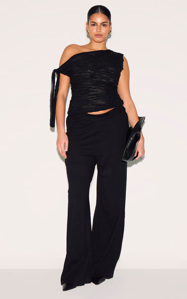 Plus Black Basic Knit Wide Leg Pants