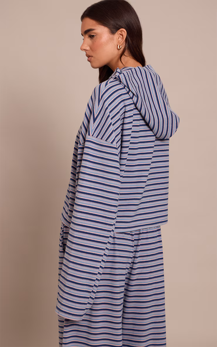 Navy Striped Soft Fleece Zip Up Hoodie