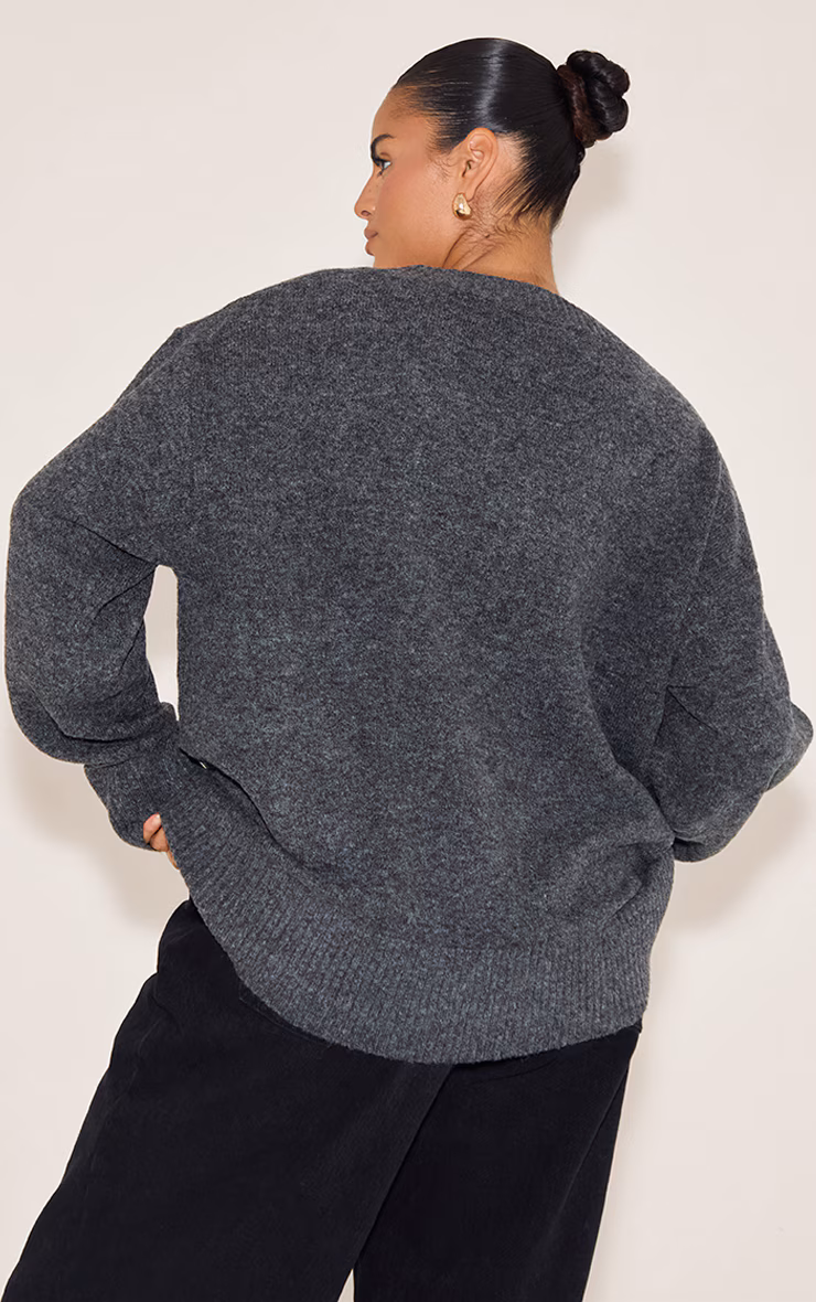 Plus Charcoal Knit V-neck Sweater