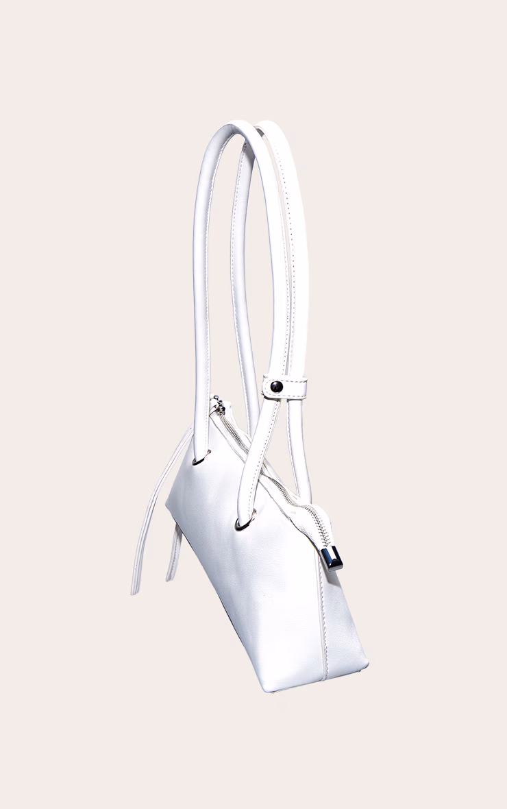Off White PU Elongated Handle Shoulder Bag