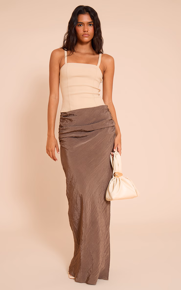 Mocha Textured Woven Maxi Skirt