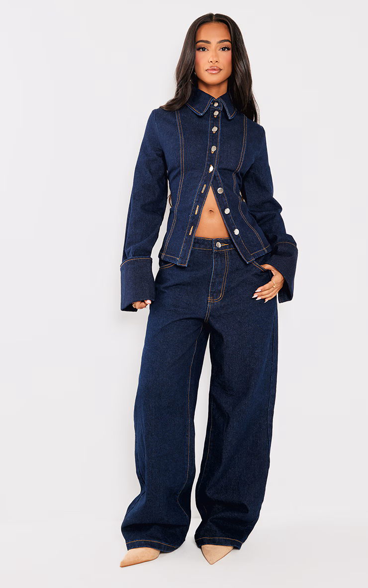 Petite Indigo Blue Wash Straight Leg Mid Rise Jeans