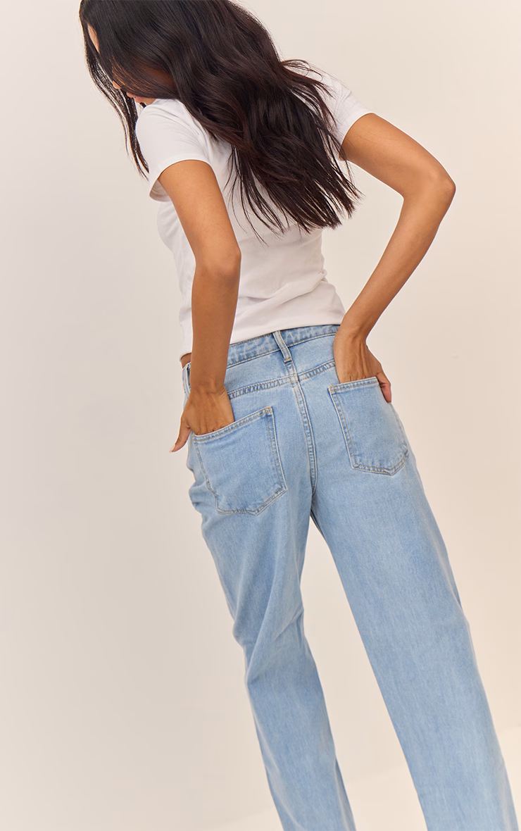 PRETTYLITTLETHING Light Blue Wash High Waist Straight Leg Jeans