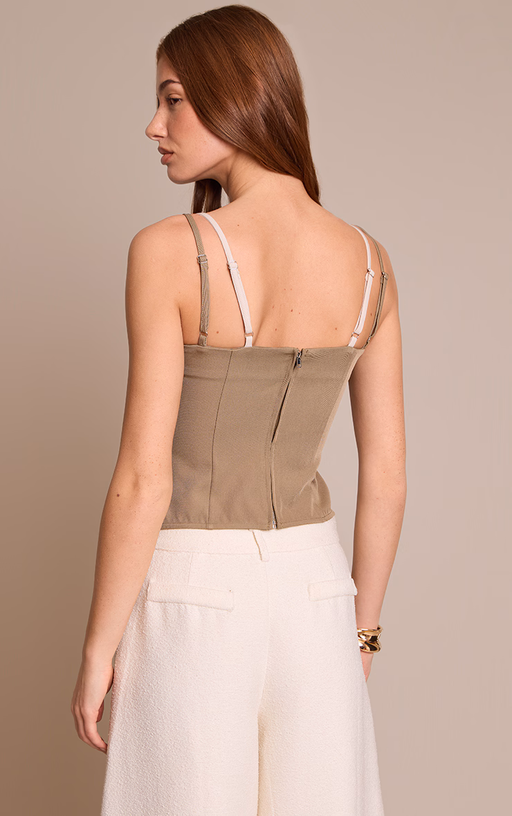 Mushroom Contrast Woven Strappy Corset