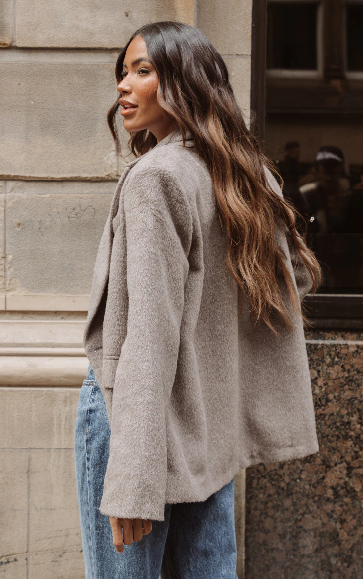 Mink Oversized Textured Wool Look Blazer