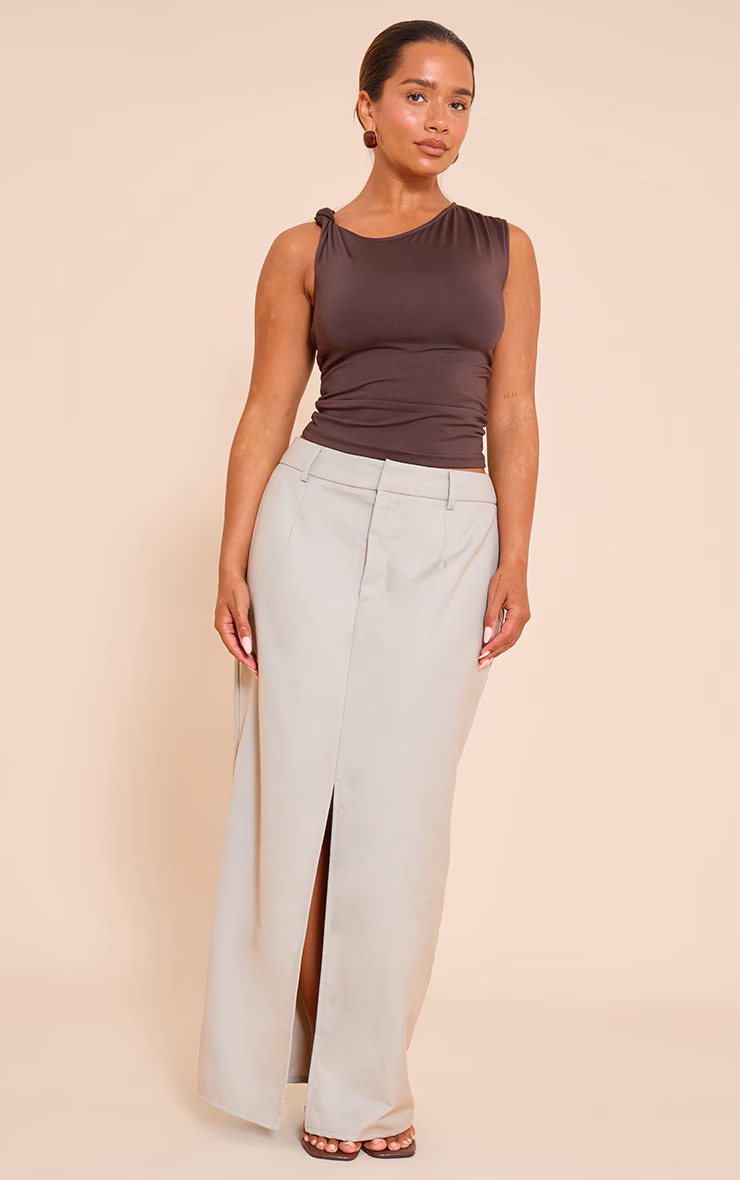 Shape Ash Grey Tailored Split Front Maxi Skirt