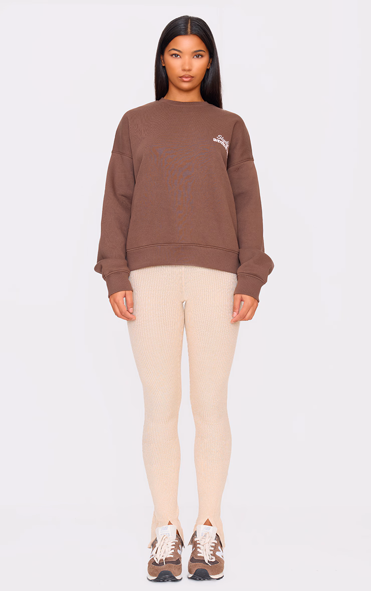 Oatmeal Knitted Split Hem Flare Pants