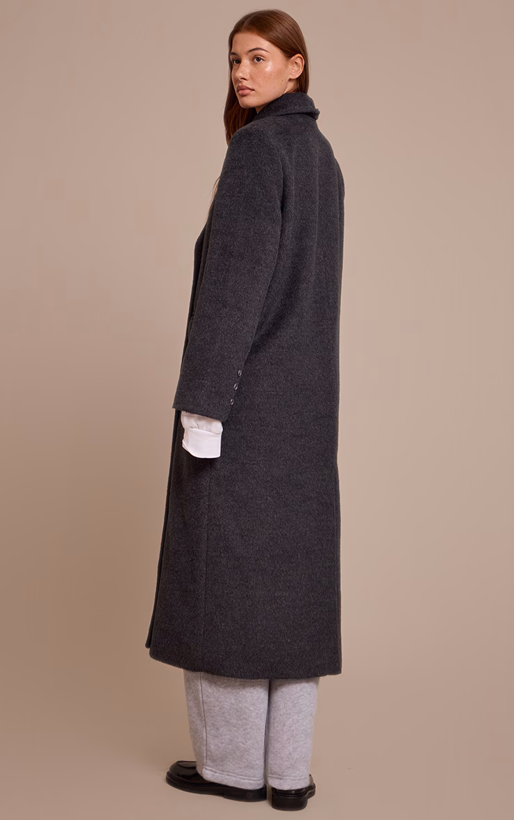 Dark Grey Structured Double Breasted Wool Look Maxi Coat