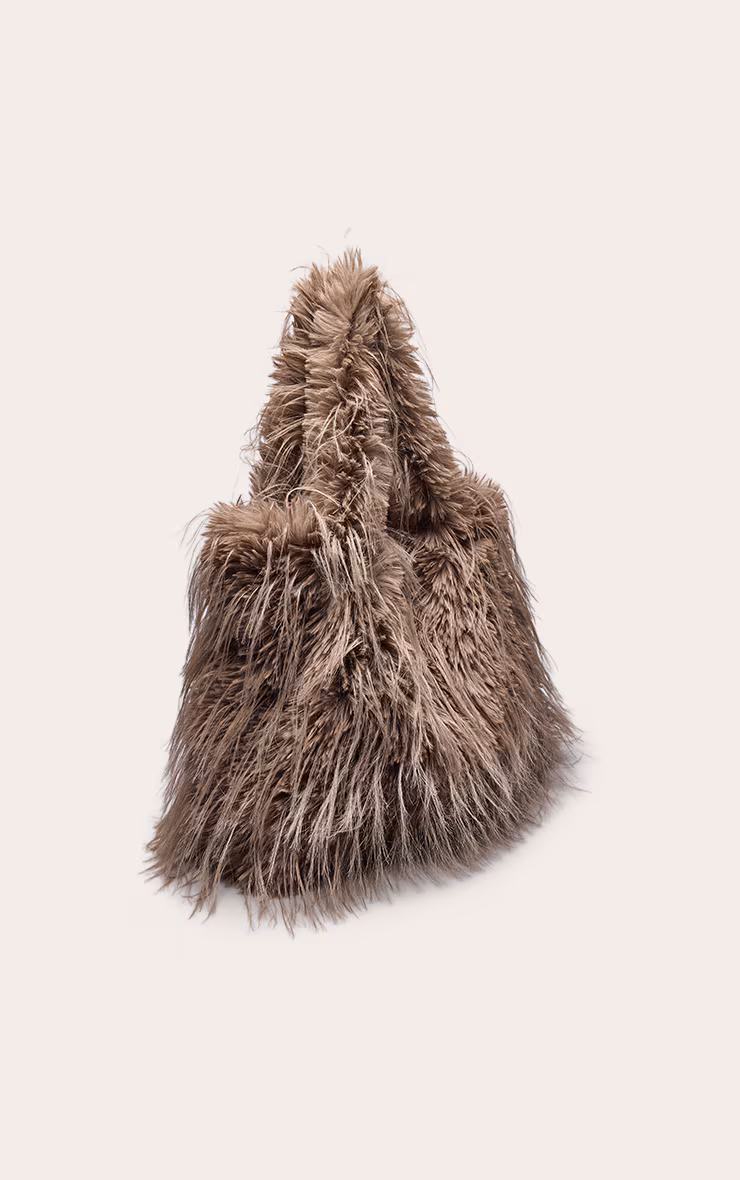 Mocha Shaggy Faux Fur Shaggy Tote Bag