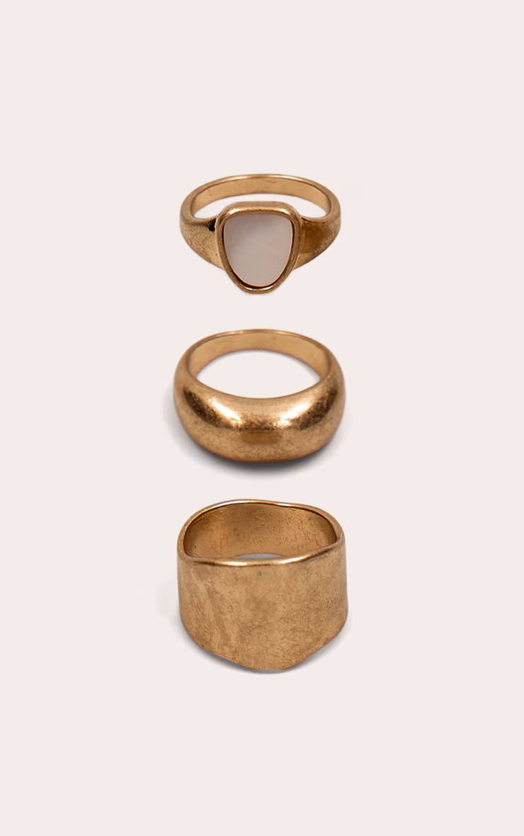 Gold Brushed Textured Mother of Pearl Ring Pack