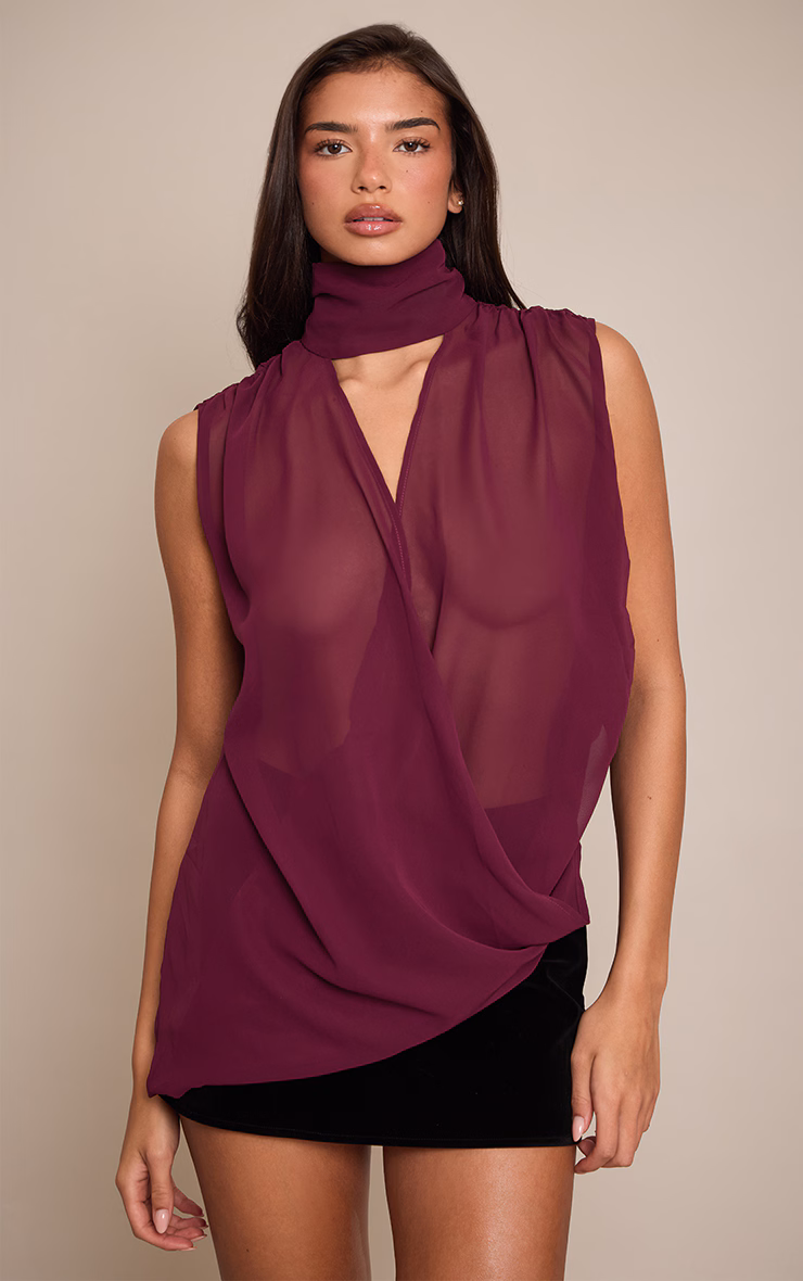 Plum Chiffon Extreme Plunge Top