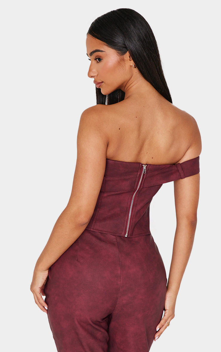 Petite Burgundy Faux Leather Strap Foldover Detail Top