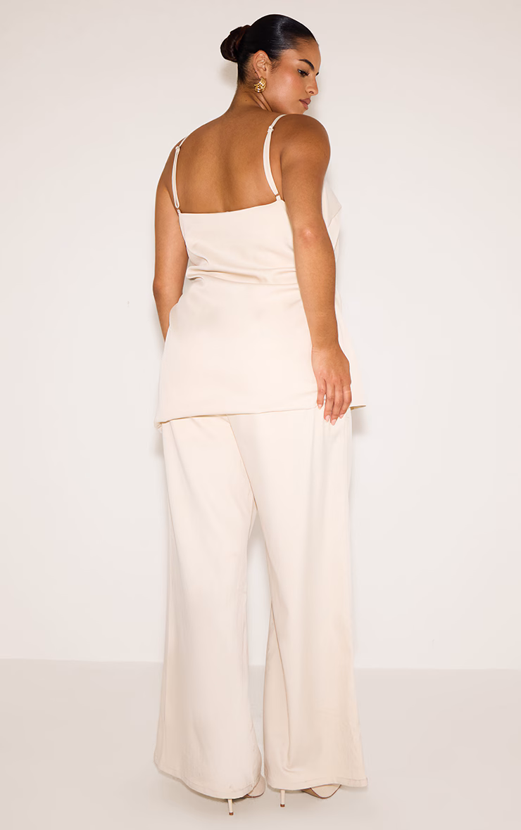 Plus Oyster Woven Ruched Bodice Overlay Straight Leg Jumpsuit