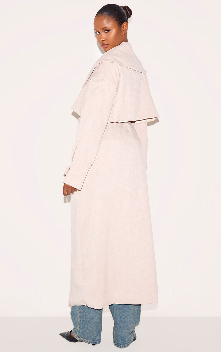 Ecru Textured Tie Detail Oversized Trench Coat