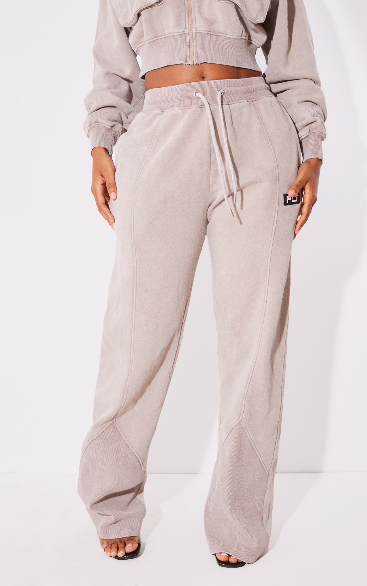 PRETTYLITTLETHING Shape Taupe Washed Wide Leg Sweatpants