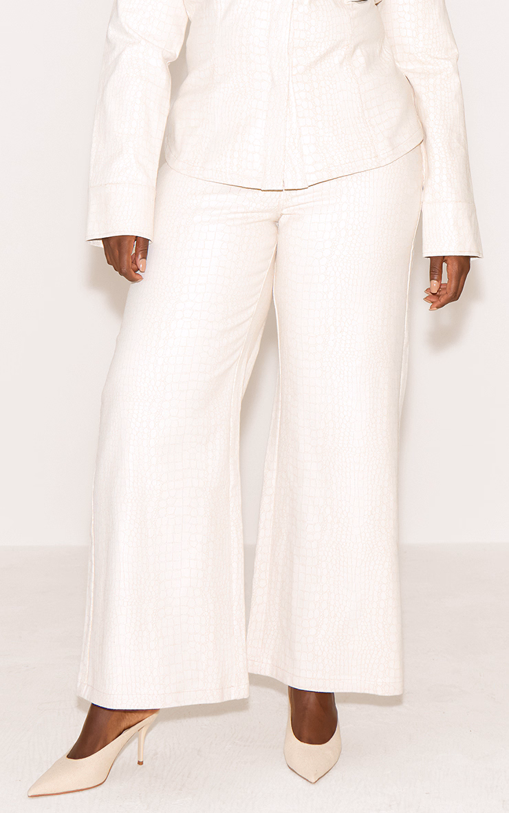 Plus Cream Snake Print Mid Waist Straight Leg Coated Jeans