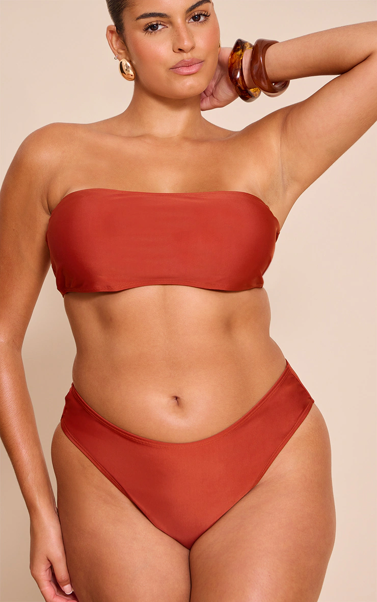 Plus Chocolate Mix & Match High Waisted High Leg Bikini Bottoms