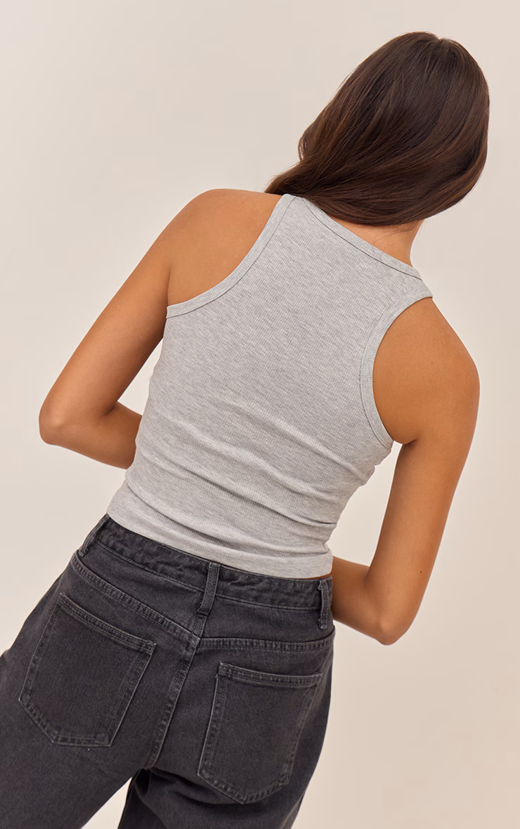 Grey Soft Rib Racer Neck Vest Top