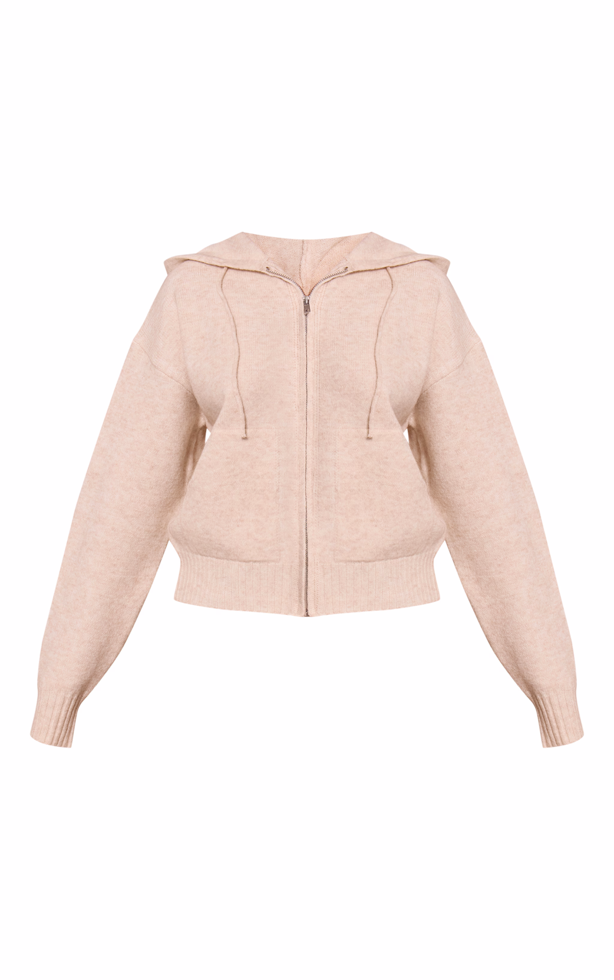 Petite Beige Zip Up Knitted Hoodie