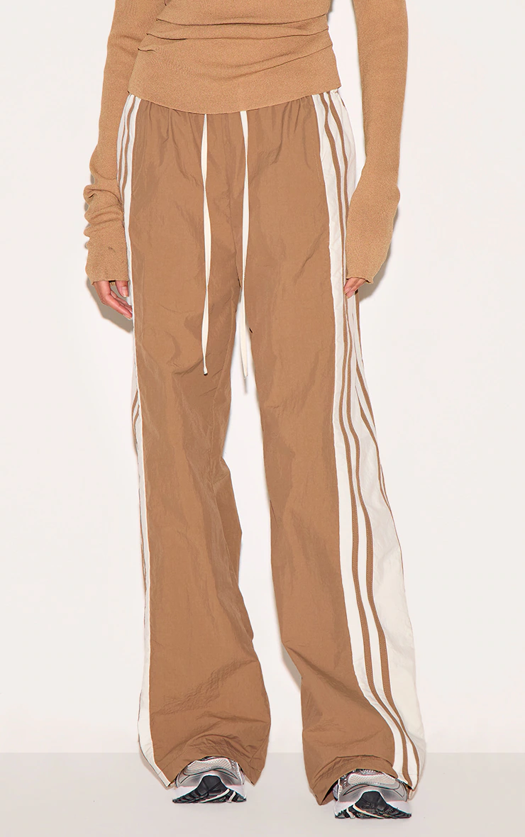 Mocha Shell Contrast Side Stripe Track Pants