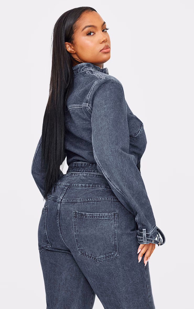 Plus Dark Indigo Buckle Detail Cropped Moto Jacket