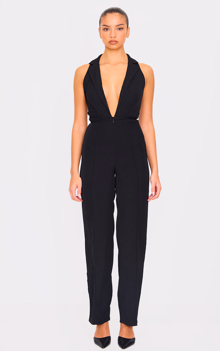 Black Tailored Woven Vest Lace Up Detail Jumpsuit