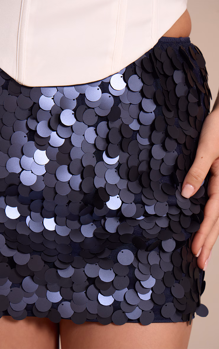 Navy Disc Sequin Mini Skirt