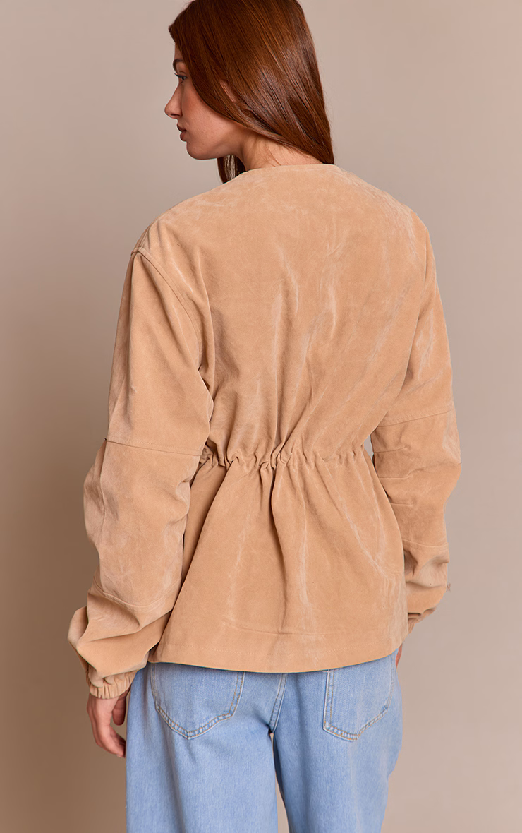 Sand Structured Faux Suede Pocket Detail Adjustable Waist Jacket