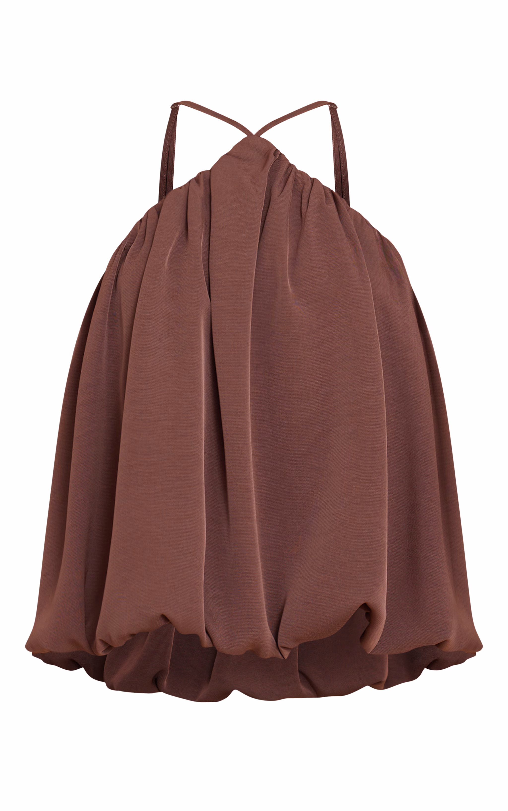 Mocha Chiffon Halter Neck Puff Ball Top