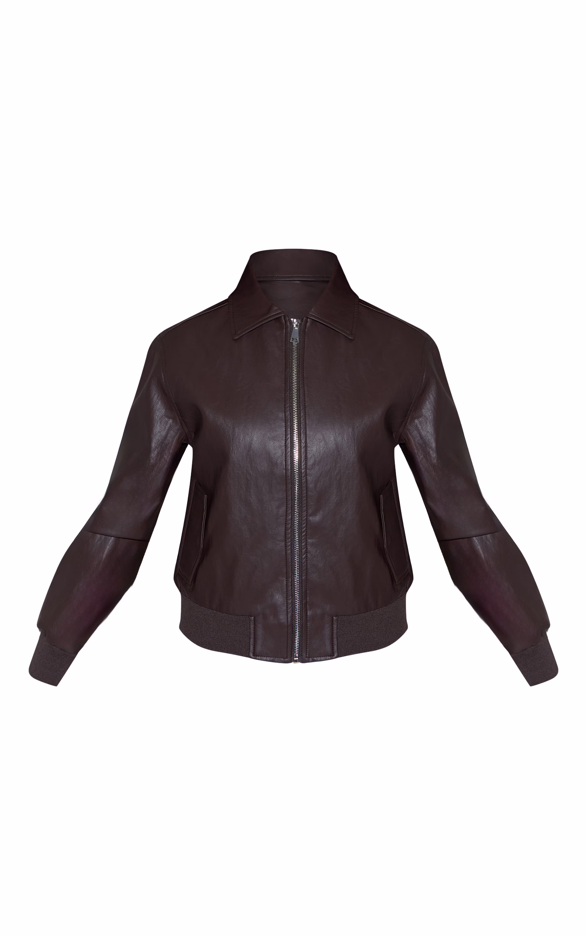 Petite Dark Chocolate Faux Leather Bomber Jacket