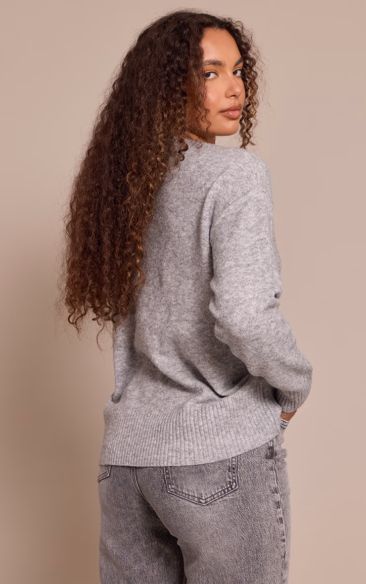 Tall Ash Grey Knit V-neck Sweater